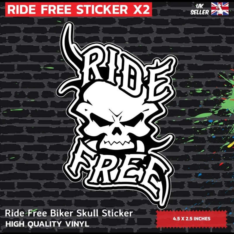 Ride Free Biker Skull Sticker X2