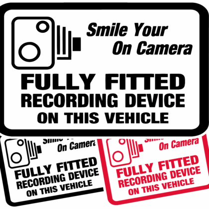 4x Vehicle Camera Fitted Warning Sticker - Smile Your On Camera